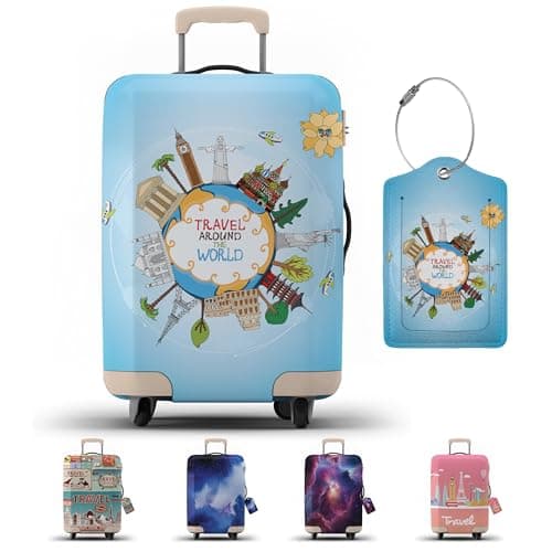 Suitcase Cover with Luggage Tag, Suitcase Protector Cover with Zipper