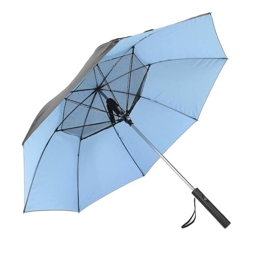 Annadue USB Rechargeable Umbrella with Fan, 2600mAh Power Bank (Blue)