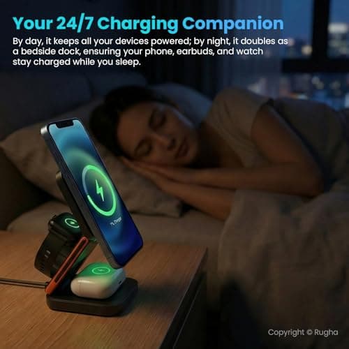 Rugha 3-in-1 Magnetic Wireless Charging Station 15W Foldable Stand Black — view 5