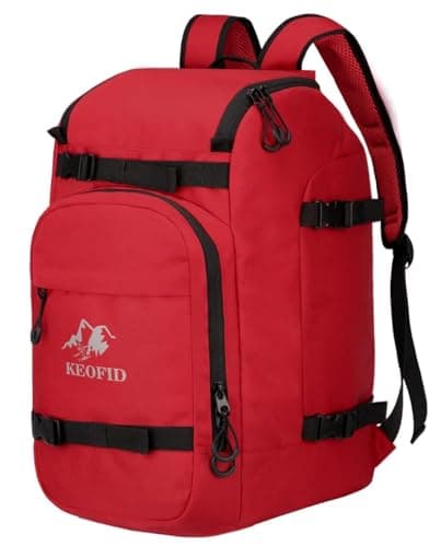 KEOFID Ski Boot Bag Backpack, Waterproof 50L Ski Bag, Travel Backpack for Ski Helmet, Snowboard and Accessories(Red)