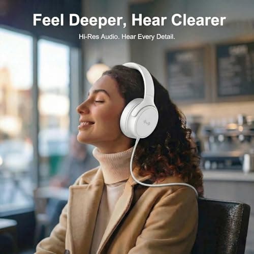 Zollexa Wired Over-Ear Headphones, Mic, 3.5mm Plug, USB-C Adapter, White — view 5
