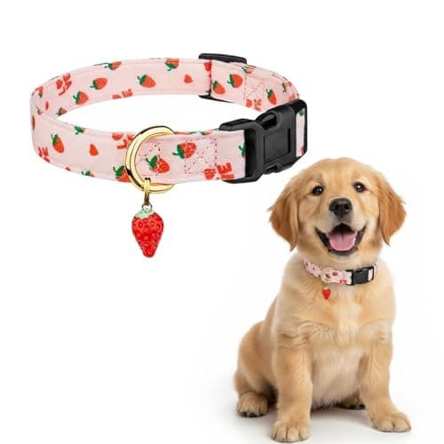 Cotton Dog Collar with Quick Release, Colourful Floral Design, Comfortable, Adjustable, for Small, Medium, Large Dogs and Large Men and es (Pink, S)