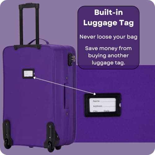 ATX Luggage 26” Medium Suitcase Expandable Durable Lightweight Suitcase with 2 Wheels & Built-in 3 Digit Combination Lock (Purple, 79 Liter) — view 5