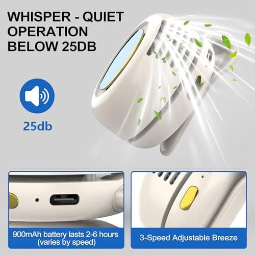 Wlztea Portable Clip-On Bladeless Fan - Rechargeable Hands-Free Cooling for Neck, Waist & Bags, 3 Speeds, 6H Runtime, USB-C Fast Charge (White) — view 3
