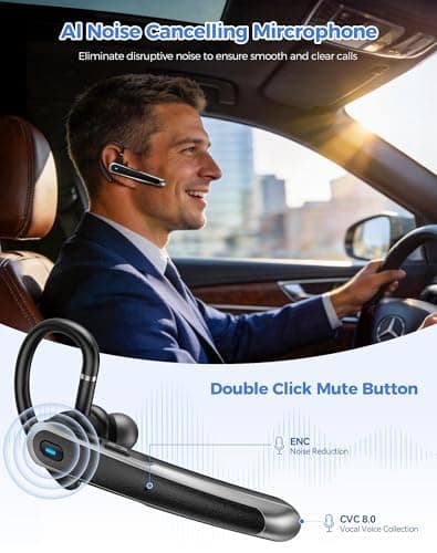 TECKNET Bluetooth Earpiece, Bluetooth 5.4 Wireless Headset with Dual Mic ENC Noise Cancelling & Mute, Real-Time AI Translation, 56H LED Charging Case, Single-Ear Headset for Business, Travel, Truckers — view 2