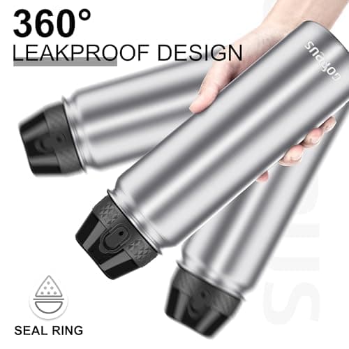 GOPPUS 1L/32oz Stainless Water Bottle with Straw Double Wall Insulated Bottles with Strap Reusable Vacuum Thermal Flask Leakproof Keep Cold Drinks Bottles with Flip Top Lid BPA Free (Silver) — view 3