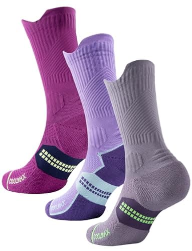 Juclise Bamboo Coolmax Crew Compression Running Socks Athletic Sport Hiking Workout Anti Blister Cushioned (UK, Numeric, 5, 8, Regular, Regular, Lavender Lux+Charged Purple+Wildberry)