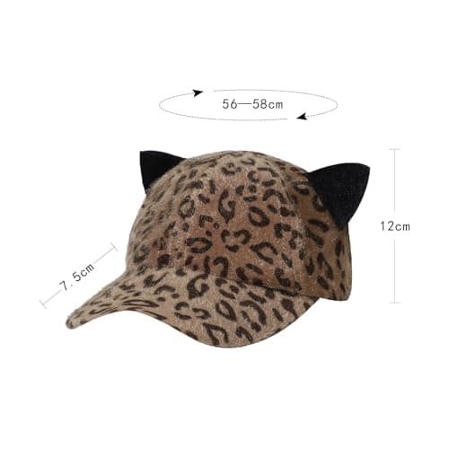 JNGUOSICN Women Winter Baseball Cap Leopard Print Hat with Ears Faux Fur Thermal Baseball Cap Plush Sport Causal Caps Winter Warm Visor Hat for Outdoor Travel Brown — view 6
