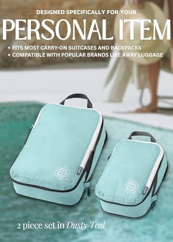 TRIPPED Travel Gear Compression Packing Cubes for Travel- Packing Cubes and Travel Organizers, Dusty Teal and White, 2Piece — view 2