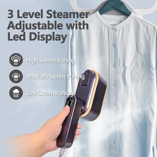 ZStarlite Travel Steamer Portable & Folding Steam Iron with LCD Screen 180°F, Handheld Clothes Steamer 1300W 150ML Steamer 10s Fast Heat-up 3 Steam Levels for Travel, Home, Office(Purple) — view 4