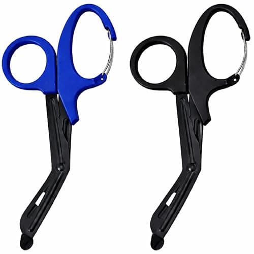 Stealth Black Coated First Aid Scissors, Stainless Steel Safety Scissors for Bandages, Gauze & Tape, Rounded Tip Emergency Scissors for First Aid Kit, Home, Travel & Workplace (Black & Blue, 15cm)