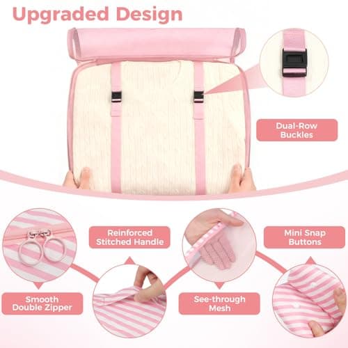 BAGAIL 8-Piece Packing Cubes Set, Travel Organizers with Breathable Mesh & Shoe Bag, Lightweight Nylon Packing Organisers for Luggage Suitcase, 9 Colors - Pink Stripe — view 5
