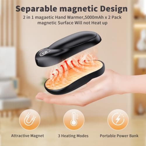 HONEYYEAR Hand Warmers Rechargeable 2 Pack, 10000mAh Electric Hand Warmers, Reusable Portable Pocket Heater, LED Display & 3 Levels, Gifts for Christmas, Outdoor, Golf, Travel, Hunting, Camping — view 2