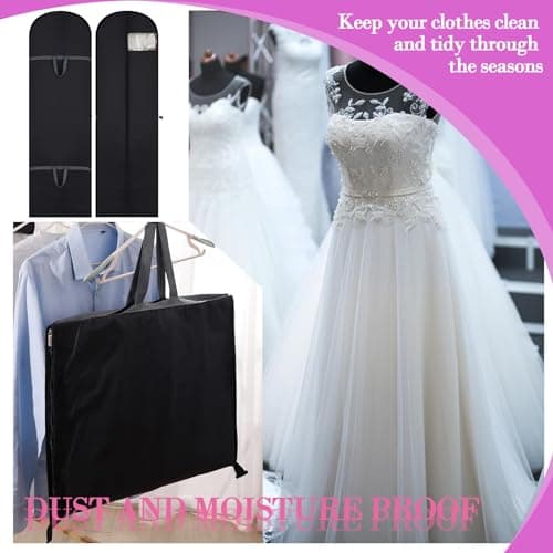2 Pcs 60 x 180cm Dress Covers - Long Garment Bags, Eco-Friendly, Waterproof, Anti-mite, Breathable With Zip (Black) — view 5