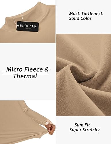 Ekouaer Men's Mock Turtleneck Shirts Long Sleeve Basic Turtle Neck Undershirt Lightweight Thermal Top Khaki L — view 5