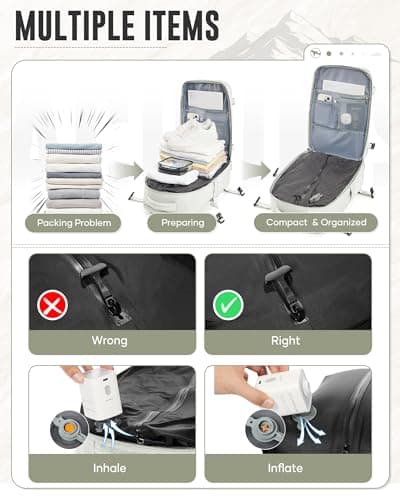 WEPOET Vacuum Backpack Travel with Pump Women, Carry On Laptop Compression Backpack Flight Approved, Ryanair Cabin Bags for Men, Waterproof Travel Bag with Vacuum System(White) — view 4