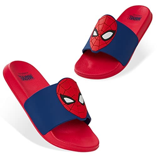 Get Trend Marvel Spiderman Sliders for Boys Non Slip Shower Beach Pool Shoes for Travel Holiday Essentials Summer Slippers (Red/Blue, 10 UK)