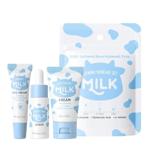 Milk Skin Care Sets & Kits, 3PCS Milk Skincare Set for Teen Skincare , Travel Skincare Set, Teenage Girls Gifts, Beauty Gifts Sets For Women with Serum, Eye Cream & Moisturiser