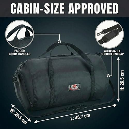 Gym Bag with Shoe Compartment - 30L Foldable Sports Holdall for Men & Women - Lightweight Barrel Duffle Packs Into Internal Zip Pouch - Ideal for Travel, Gym & Weekend Trips (Black) — view 6