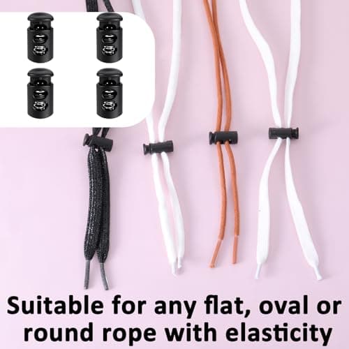 Apausvcm 10Pcs Shoe Lace Tie Locks, Plastic Cord Locks Double Hole Drawstring Stopper Fastener Black Spring Cord Lock for Shoelaces Drawstrings Paracord Clothing Bags Sweatpants Hats (Thin) — view 5