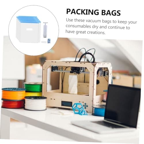 Lurrose Vacuum Compression Storage Bags Set with Air Pump and Sealing Clips Nylon Carbon Fiber Reusable Dustproof Space Saver Bags for 3d Printer Consumables Storage Includes and 5 — view 5
