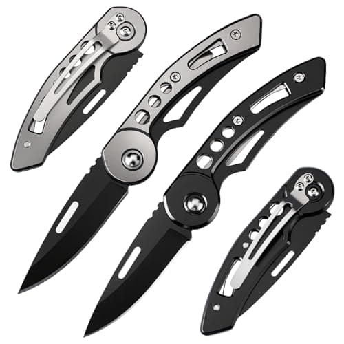 DRACHENADER 2-Piece Folding Pocket Knife Set W33-Y+H, UK Legal Non-Locking Knives with 2.40" Blade, Stainless Steel Silver, Black Mini Knives for Package Opening, Two-Hand Opening Non-Assisted Knife