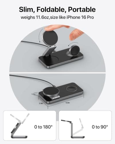 3 in 1 Wireless Charging Station for Apple Devices, Magnetic Foldable Travel Fast Charger Stand Compatible with MagSafe for iPhone Air/17/16/15/14/13/12 Series, Apple Watch & AirPods Pro/4/3/2-Black — view 5