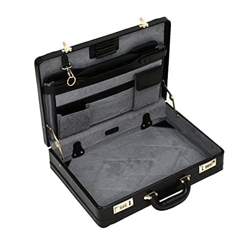 Tassia Briefcases - Medium Leather Executive Attache Case Briefcase - Luxury Suede Interior & Twin Combination Locks - Laptop Hand Luggage Pilot Case — view 2
