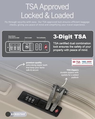 Aerostar 24” Medium Lightweight PP Hard Suitcase 4 Silent Spinner Wheels Check-in Luggage Integrated TSA Combination Lock for 15 to 20kg (Beige, 75 Litre) — view 5