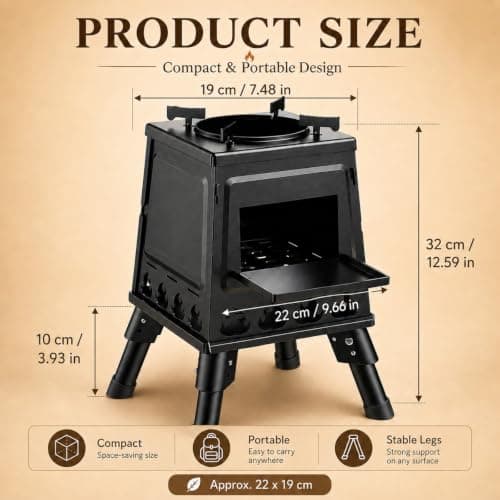 Camping Wood Stove Portable,Foldable Tent Stove for Outdoor Cooking,22x34cm — view 2