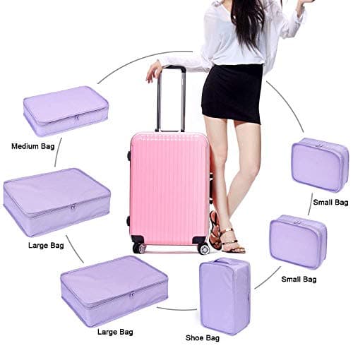 Set of 6pcs Packing Cubes with Shoe Bag,Ultralight Luggage Organizer Bags,4 Various Sizes (Lavender) — view 2