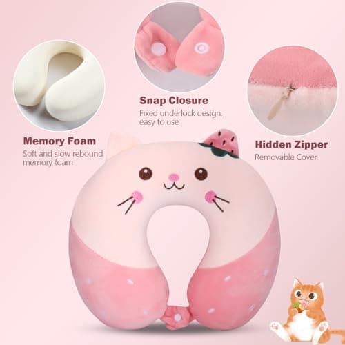 Fentar Neck Pillow for Travel, Pink Cute Memory Foam Kids Travel Pillow — view 2