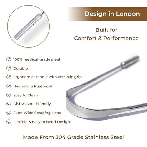 Kinmira Tongue Scraper (Pack of 1) - Stainless Steel Metal U-Shape Tongue Cleaner with Travel Pouch - Designed in London - Eco-Friendly Plastic-Free Packaging - Dental Hygiene & Fresh Breath — view 4