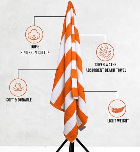 Utopia Towels Cabana Beach Towels 76x152cm, 4 Pack, Cotton, Striped, Orange — view 4
