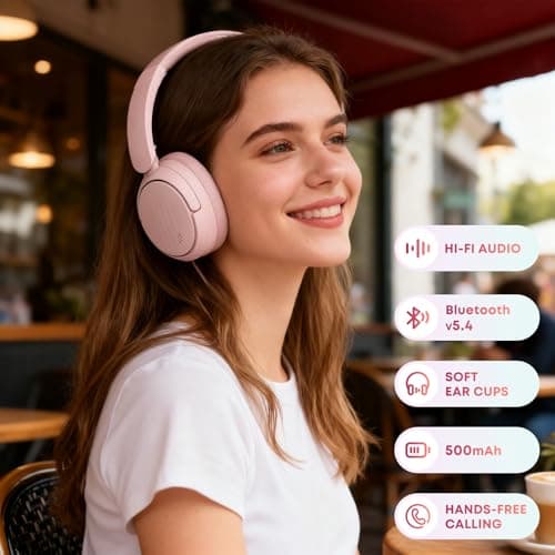 MMWOWARTS Bluetooth Headphones with Active Noise Cancelling (ANC), Wireless Over Ear Bluetooth Headsets with 35H Playtime, HiFi Stereo Foldable Headphones with Foam Ear Cups for Sports, Travel — view 2