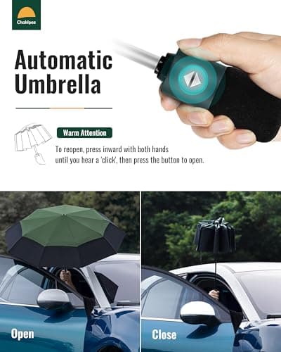 Chakipee Compact Travel Umbrella Windproof Strong- Automatic Folding Umbrellas for Wind and Rain, Double Vented Canopy 210T Fabric 102cm Span - 9 Ribs Portable Umbrella for Men and Women Green — view 2