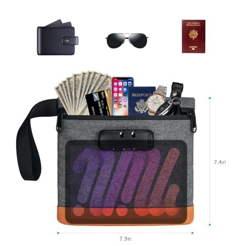 ORIA Lockable Travel Pouch, Combination Lock, Splash-Resistant, Grey — view 6