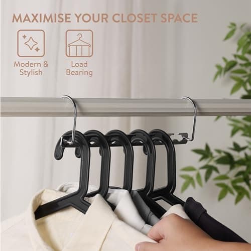 H&S Metal Space Saving Hangers (Set of 6) - Space Saver Clothes Hanger Pack for Wardrobes - Magic Coat Hanger Space Savers to Hang Clothing Shirts Trousers for Wardrobe and Closet — view 2