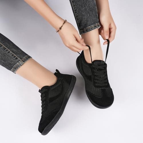 Wide Fit Trainers for Women Barefoot Shoes Walking Sneakers All Black UK 7 — view 2
