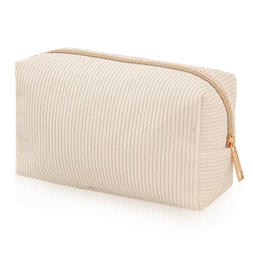 YONEEKSS Corduroy Makeup Bag Small Cosmetic Pouch for Handbag (Beige)