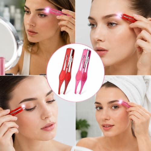 WUERKIYA 2-Pack LED Tweezers Set – Precision Stainless Steel Eyebrow Tweezers with Built-in Light – Enhanced Beauty Tool for Facial Hair Removal – Portable Grooming Kit in Red and Rose Gold — view 5