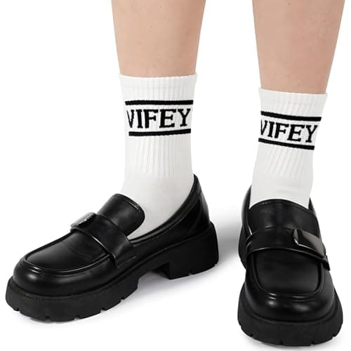 NICECONE Wifey Socks for Women with Black Text and Stripes - Soft Cotton Bride Wedding Socks, Bachelorette Party Favors, Honeymoon Essentials Gift for Wife — view 6