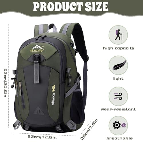 Lightweight Hiking Backpack 40L Polyester Travel Trekking Backpack for Women Men Outdoor Sports Camping Climbing Skiing Cycling, Green, L — view 2