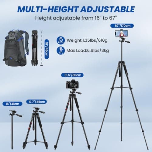 Victiv 67'' Tripod for iPhone, Lightweight Camera & Phone Tripod for Travel — view 2