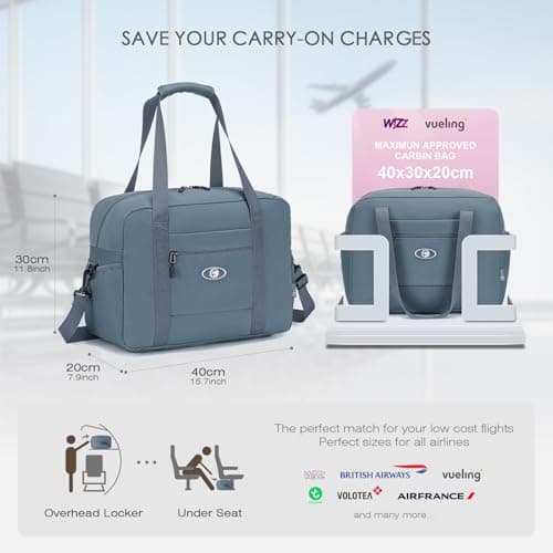 SPAHER for Ryanair Cabin Bags 40x30x20 Underseat Wizzair Carry on Hand Luggage Foldable Travel Duffel Bag 25L Holdall Tote for Women and Men for Travel Overnight Hospital Weekend, Blue — view 3