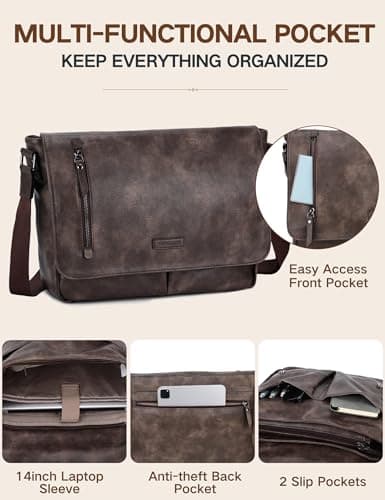 VX VONXURY Messenger Bag for Men, 14 inch PU Leather Laptop Bag for Work — view 2