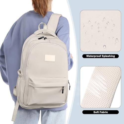Lahrma Travel Backpack Womens, Lightweight 14 Inch Laptop Rucksack Bag for Men, Splash-proof & Casual Daypacks for School College Work (White) — view 5