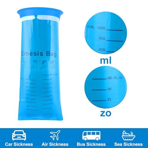 ASelected 25Pcs Sick Bags, 1000ml High Density Vomit Bags Disposable Barf Bags with Snap, Blue Emesis Bag for Car Travel Motion Sickness, Morning Sickness, Pregnant Woman — view 4