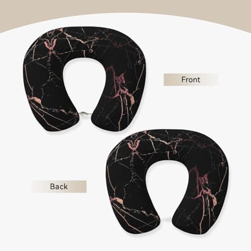 AUGUSTRUSH Memory Foam Neck Pillow - Travel Pillow With Adjustable Clasp, Removable Washable Cover For Airplane Office Car, Ergonomic Support Comfortable U-Shaped Pillow, Black Rose Gold Marble Print — view 2