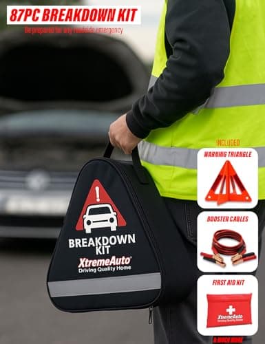 Xtremeauto Car Breakdown Emergency Kit – Roadside Car Safety Kit with Warning Triangle, Hi-Vis Vest, Tow Rope, Jumper Leads, First Aid Kit & Storage Case – Essential Car Kit for UK & Europe — view 2